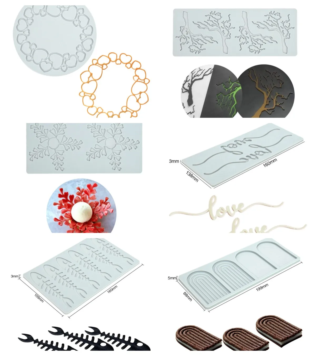 

Love Fishbone Tree Door Food Grade Silicone Mat Mould Baking Flower Mold Rose Jewelry Flower Lace Chocolate Mold Cake Border Dec