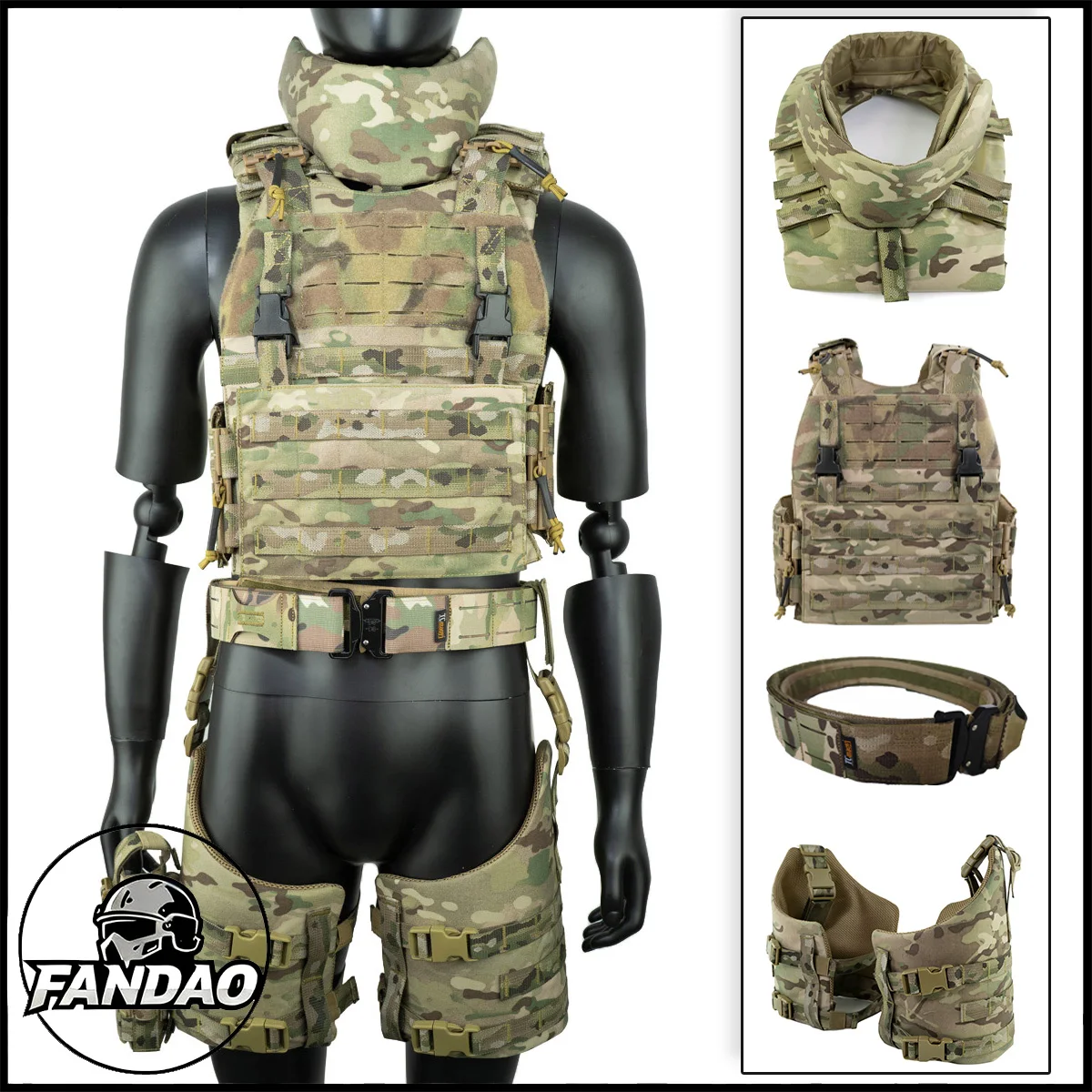 Tactical Vest Set with Protection Neck Guard Combat Belt Leg Hanging Board for Outdoor Hunting Airsoft Shooting Protective Gear