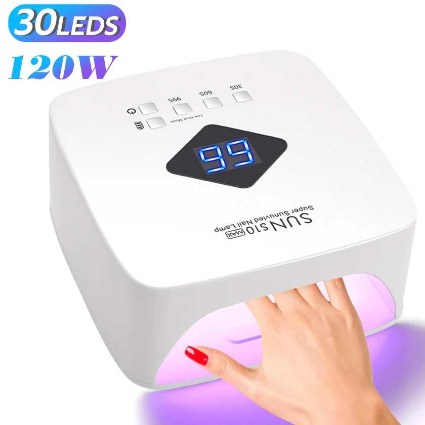 120W UV LED Nail Lamp Cordless 30 LEDs Nail Dryer with 3 Timer Settings Rechargeable Manicure Lamp for Curing All Nails Gel