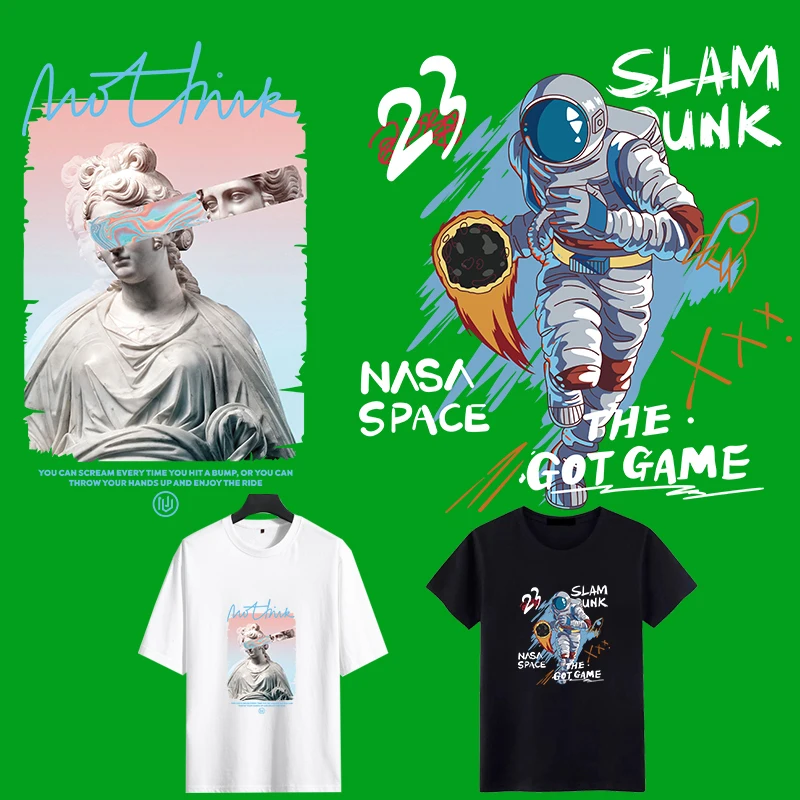 Trend Colorful Astronaut Print Fun Statue vinyl heat transfer stickers Iron On for men's and women's T-shirts DIY accessories