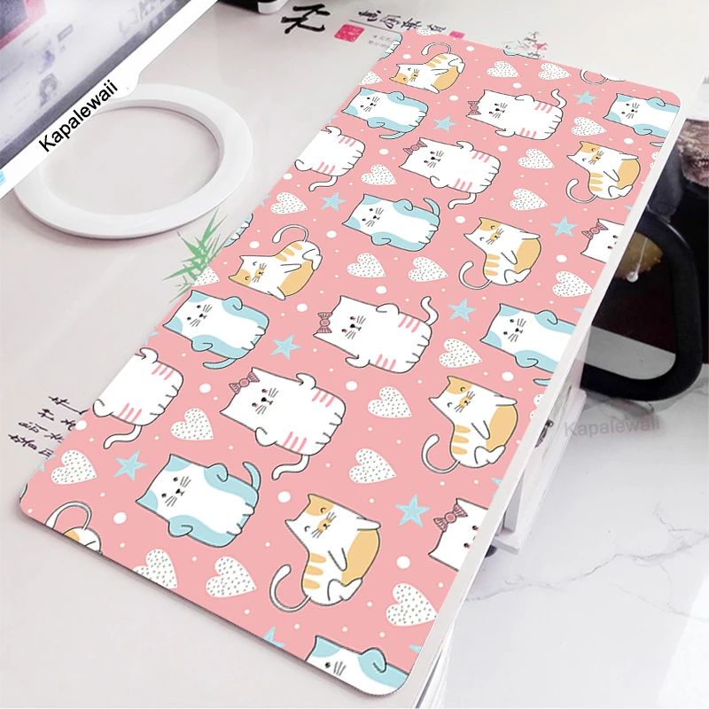 

Pink Cute Cat Large kawaii Keyboard Mouse Pad Computer Gamer Oversize Tablet Desk Mousepad with Edge Locking Office Mice Mats