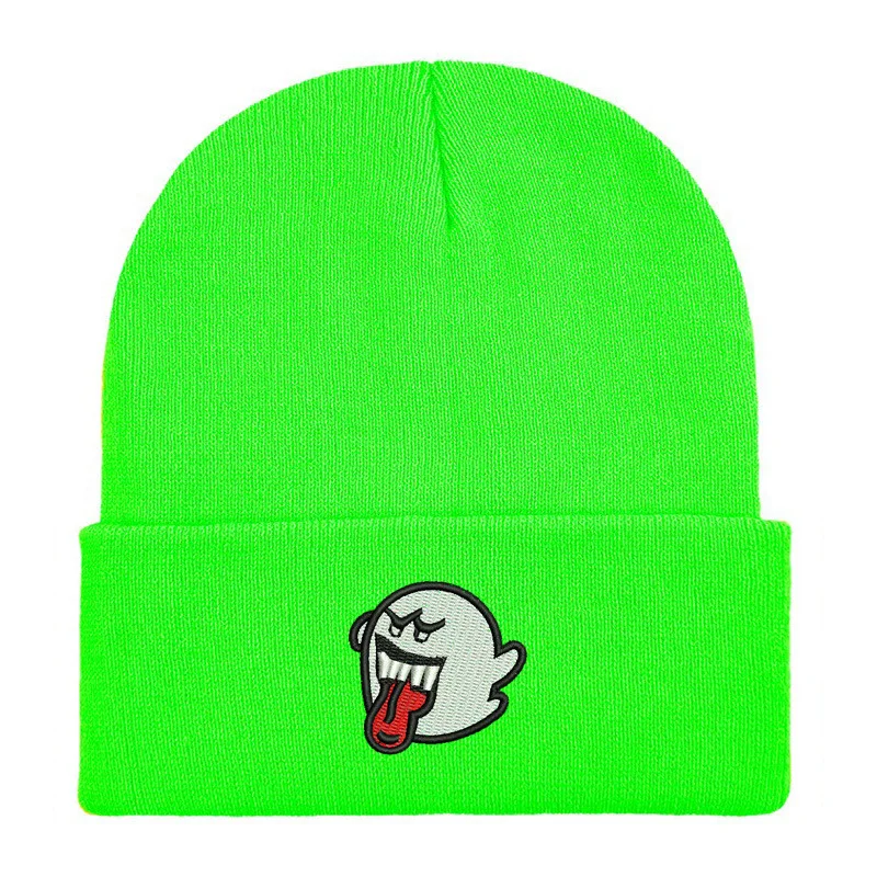 Winter Autumn Unisex Creative Embroidery Grimace Sticking Out Tongue Little Devil Beanies Skull Hat Outdoor Keepwarm Caps W248