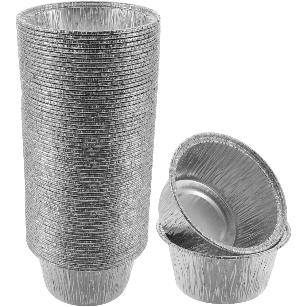 

50Pcs Disposable Aluminum Tin Foil Baking Pans Non-stick Practical Tinfoil Tray Fast Heating Food Grade Baking Cup Tray Cakes