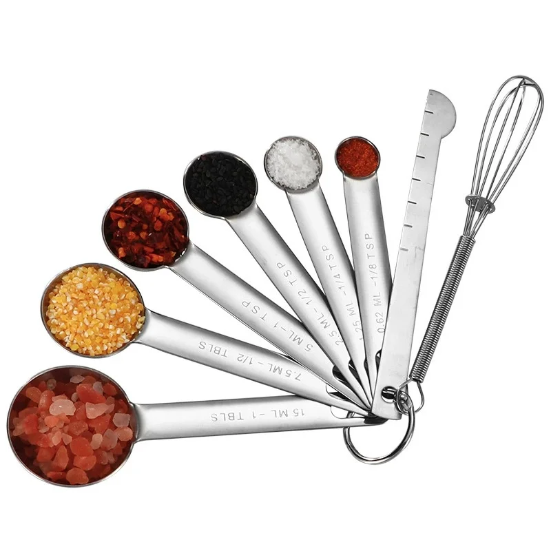

Stainless steel measuring spoon 4/8/10 pcs set with scale measuring ruler spoon kitchen coffee baking measuring tool set