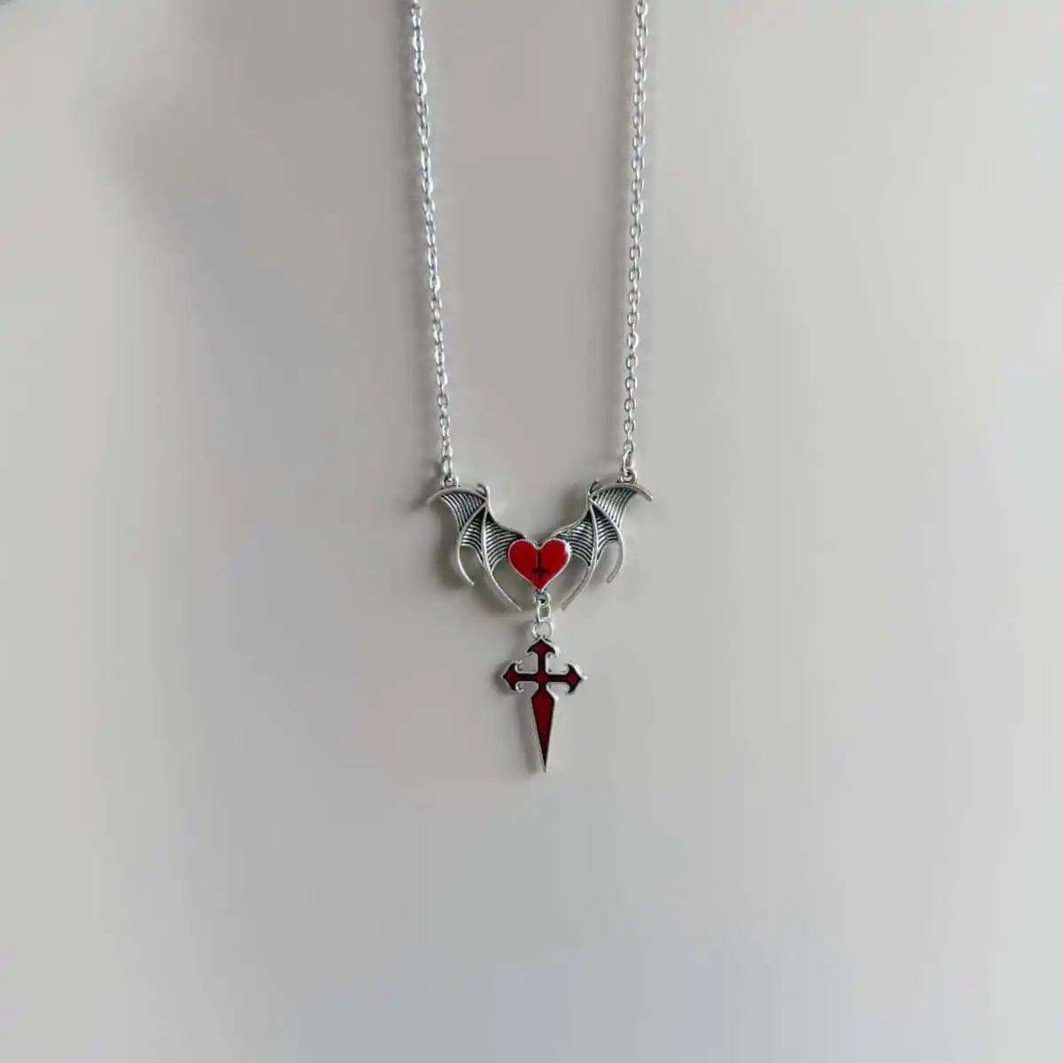 Cross Bat Necklace,Gothic Jewelry,Vampire Accessories,Witchcraft,Blood Cross,Pagan,Punk,Vintage,Bat Wings Heart,Choker For Women - Image 3