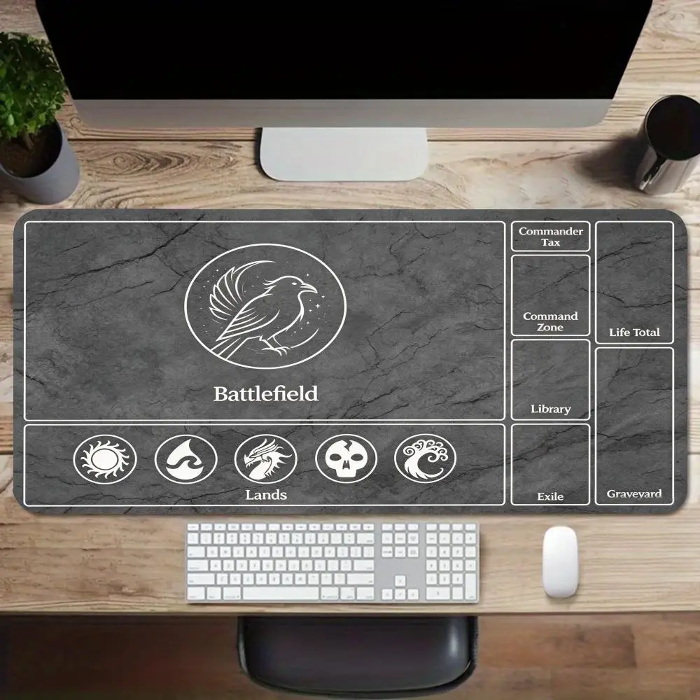 Bird wolf phoenix skull occult totem mat black white line print long table mat for study office keyboard