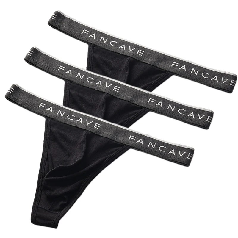 3PCS/set Men\'s Panties Underwear Comfortable T-Back Briefs Breathable Thongs U Convex Pouch Sexy Mid Waist Male G-String Thong