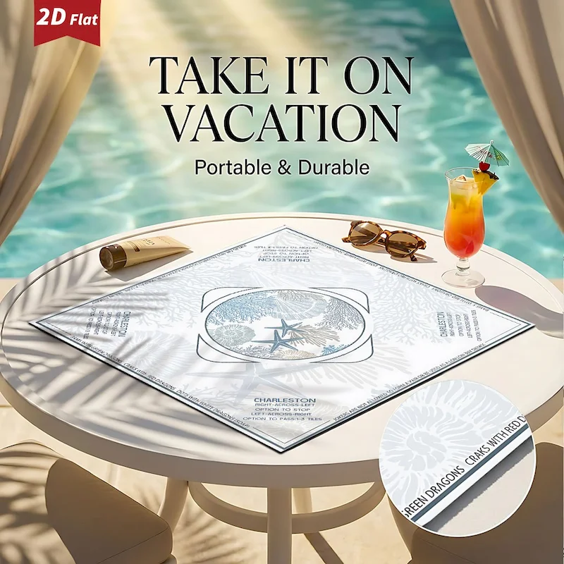 VIKAMA Ocean Sea Star Coral Shell Printed Mahjong Table Mat Anti Slip Noise Reducing Water Absorbing Table Mat Home Decoration