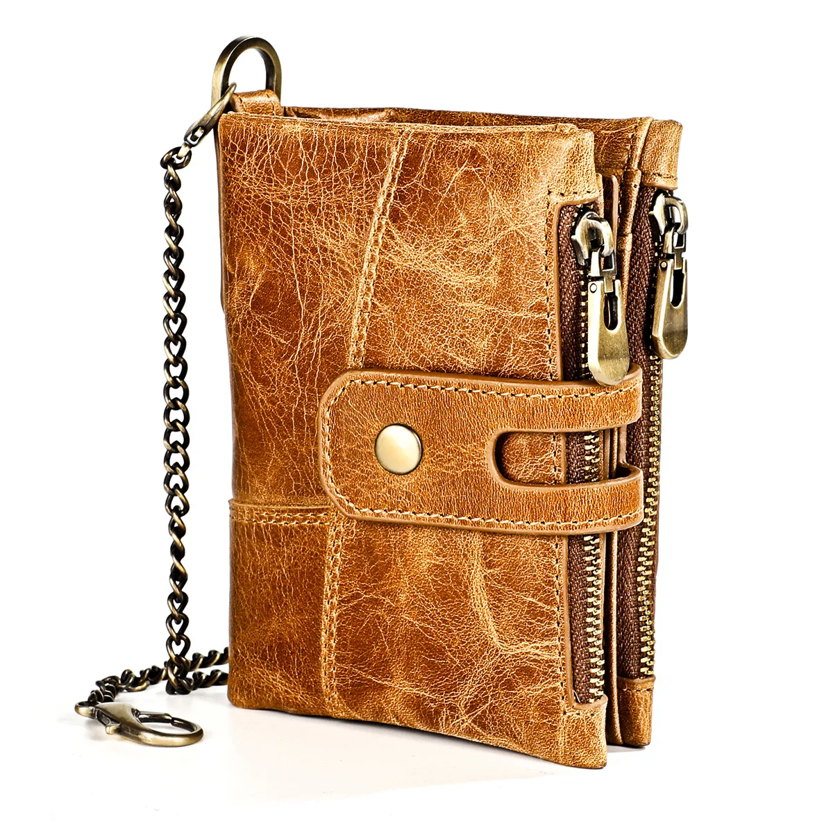 vintage-man-short-purse-men's-wallet-rfid-with-chain-leather-wallet-anti-lost-dollar-clip-double-zipper-wallet