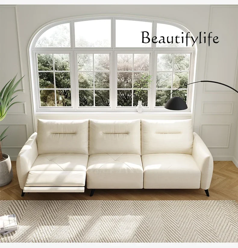 

Electric sofa leather first layer cowhide living room modern cream wind multi-functional leather art three people