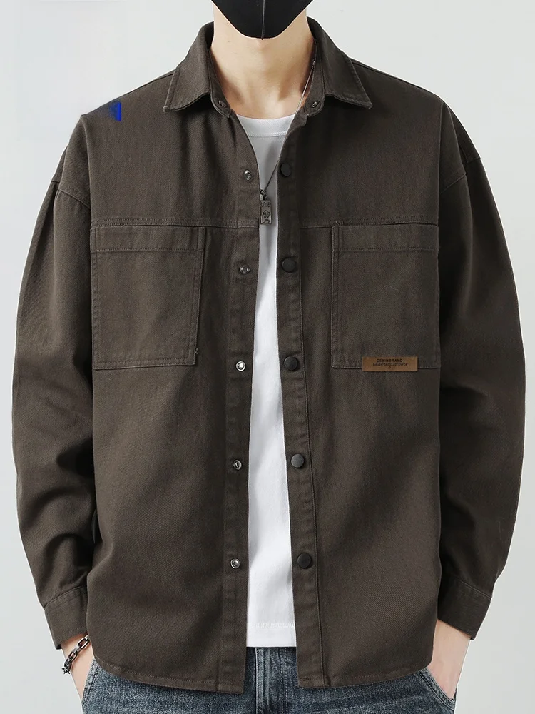 

Rn Men's Casual Loose Cotton Workwear irt Jaet Long Sve Vintage Japanese Sle Spring Autumn Busin Gentleman