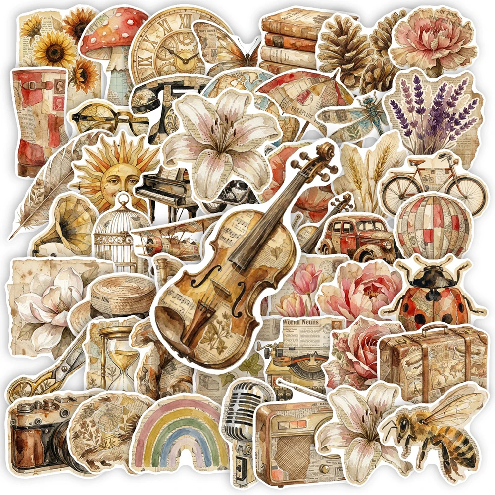 10/30/50pcs Vintage Art Creative Graffiti Stickers Aesthetic Floral Sticker DIY Luggage Motorcycle Helmet Cute Decals Decoration