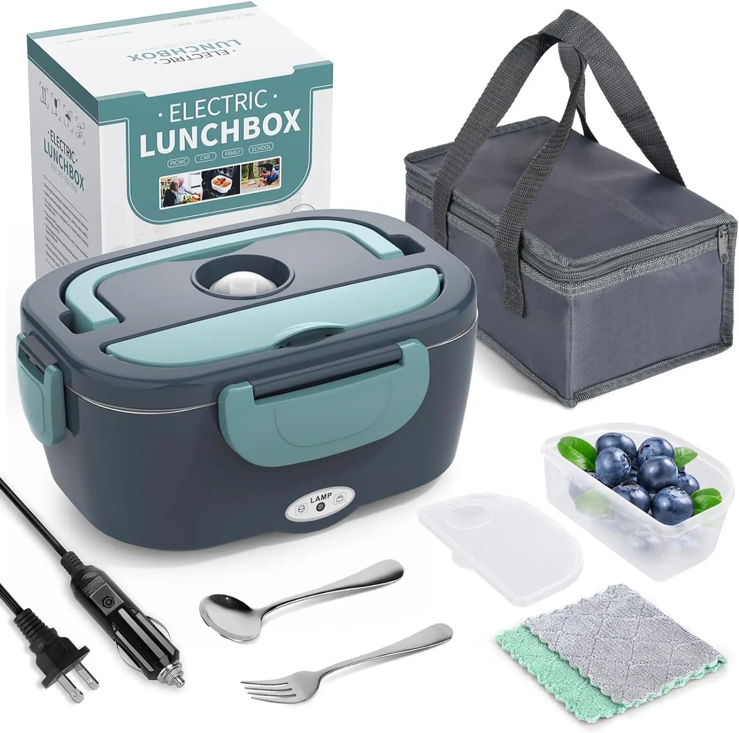 Car Mounted Household Dual-purpose Electric Lunch Box, Plug in Electric Heating Stainless Steel Portable Insulated Lunch Box,