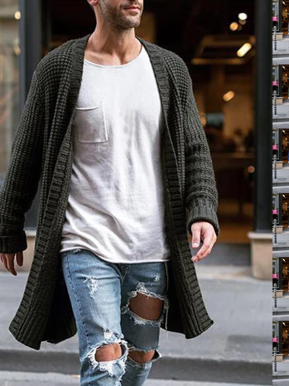 

Свободный вязаный мужской свитер, кардиган, однотонный, с открытой передней частью, зимняя верхняя одежда, повседневная одежда, длинный свек, молодежный бренд Faion 900