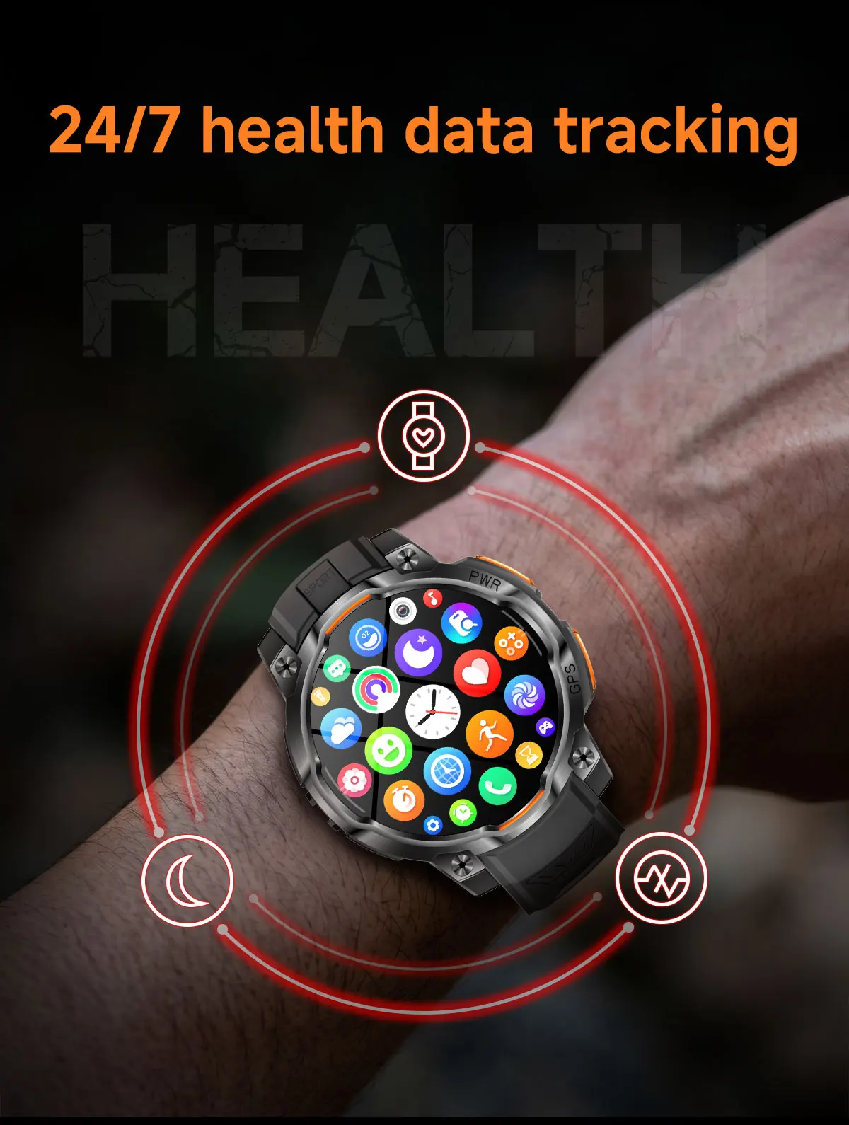 Neue 1,46 Zoll AMOLED Militärische Robuste Smartwatch GPS-Karte 5ATM Wasserdicht Blutdruck Anruf 1200mAh Akku Taschenlampe Armbanduhr für Herren – Detail 15