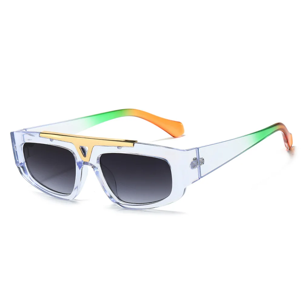 

2023 new small frame fashion sunglasses Europe and the United States personality double bridge narrow frame metal sunglasses men