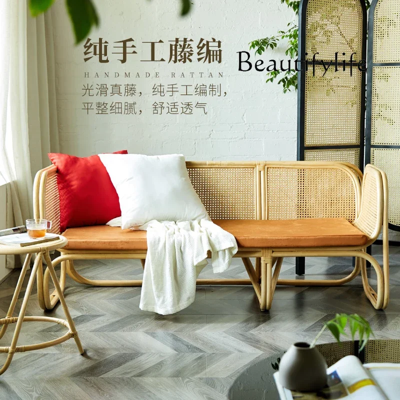 X40 Rattan Sofa Nordic Modern Home Three-person Combination Simple Solid Wood Guest Sofa