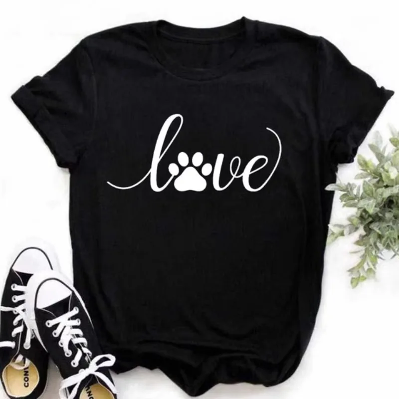 COTTON  100% I Love My Dog I Love My Dog Short Sleeve T-shirt Women Slim Design Round Neck with Plus-size Oversized T Shirt