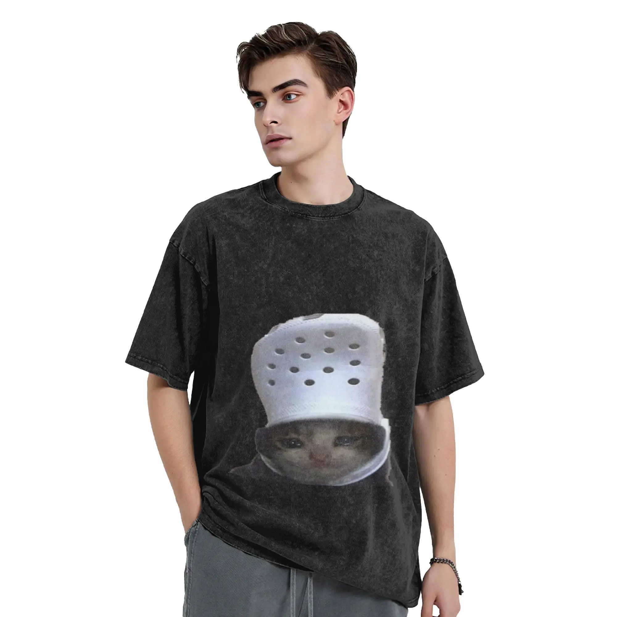 Crying Cat Croc Meme Unique Chic A T-Shirt Oversized Short Sleeve Men's Women's Cotton Tees Tops