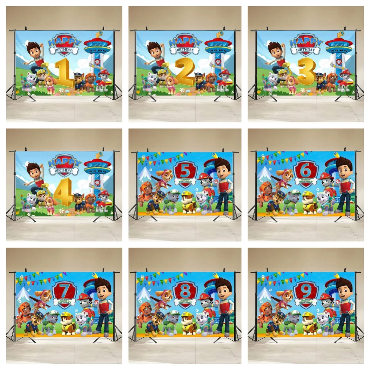 Personalisierter Paw Patrol Fotohintergrund für Kinder von 1-9 Jahren, Geburtstagsparty-Dekoration, Welpen-Banner für Fotostudio
