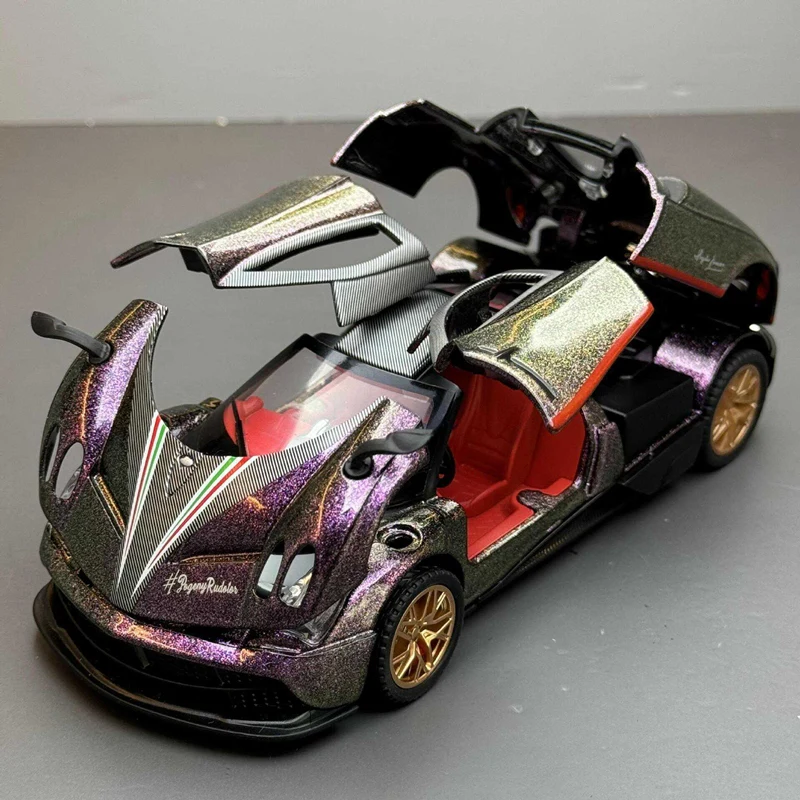 

1:32 Pagani Huayra BC Alloy Sports Car Model Diecast Metal Racing Car Vehicle Model Simulation Sound and Light Children Toy Gift