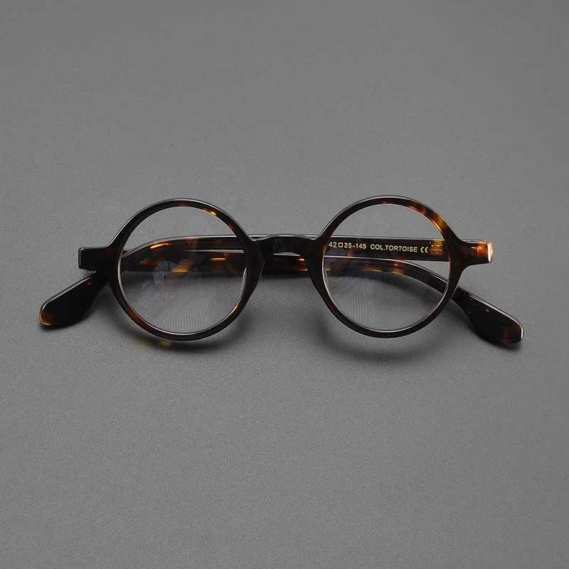 Niche acetate glasses frame round Japanese designer retro leopard print literary small frame optical prescription myopia glasses