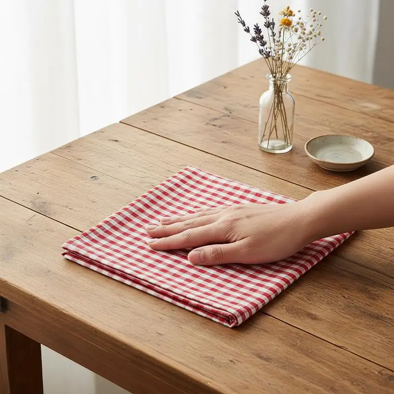 Small Check Gingham Dinner Napkins 45x45cm Breathable Cotton Washable Napkins for Camping Picnic Outdoor Party Table Decor