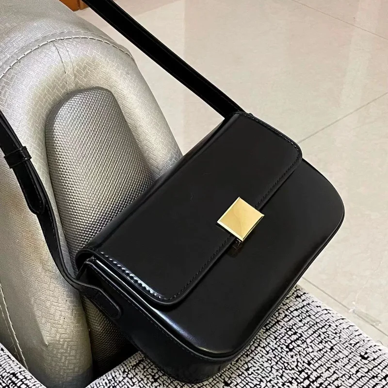 Fashion Trendy Women Shoulder Bags Vintage Black PU Leather Crossbody Bags Simple Flap Messenger Bags Advanced Female Handbags