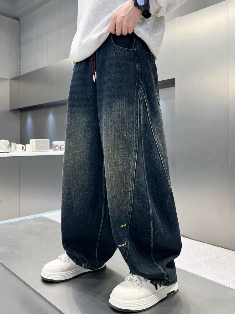 春秋の男の子用ジーンズ-カジュアルストレートレッグパンツ-子供と幼児向け-快適な伸縮性ウエストデニムパンツ