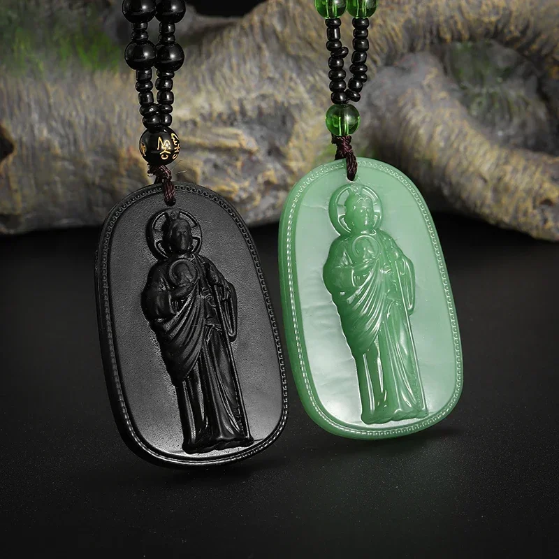 Classic Obsidian Catholic San Benito Statue Pendant Necklace for Men Women St. Benedict Prayer Exorcism Amulet Jewelry