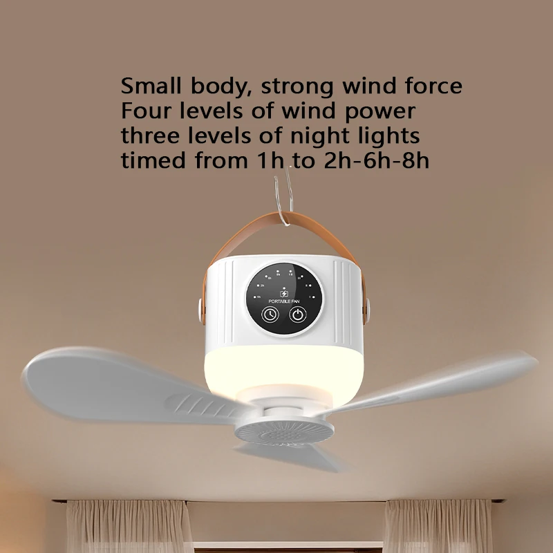 USB-Deckenventilator für Wohnheim/Camping mit 8-Stunden-Timer, Nachtlicht und 4 Stärkestufen, Tragbarer Ventilator – Detail 6