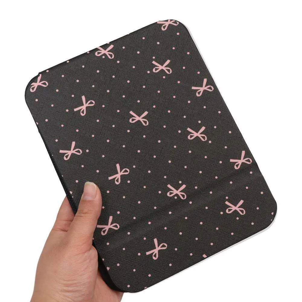 Pu-Leder-Desktop-Standspiegel, rosa Schleife, kompakter Kosmetikspiegel, zusammenklappbarer Make-up-Spiegel, leicht, leicht zu tragender Kosmetikspiegel