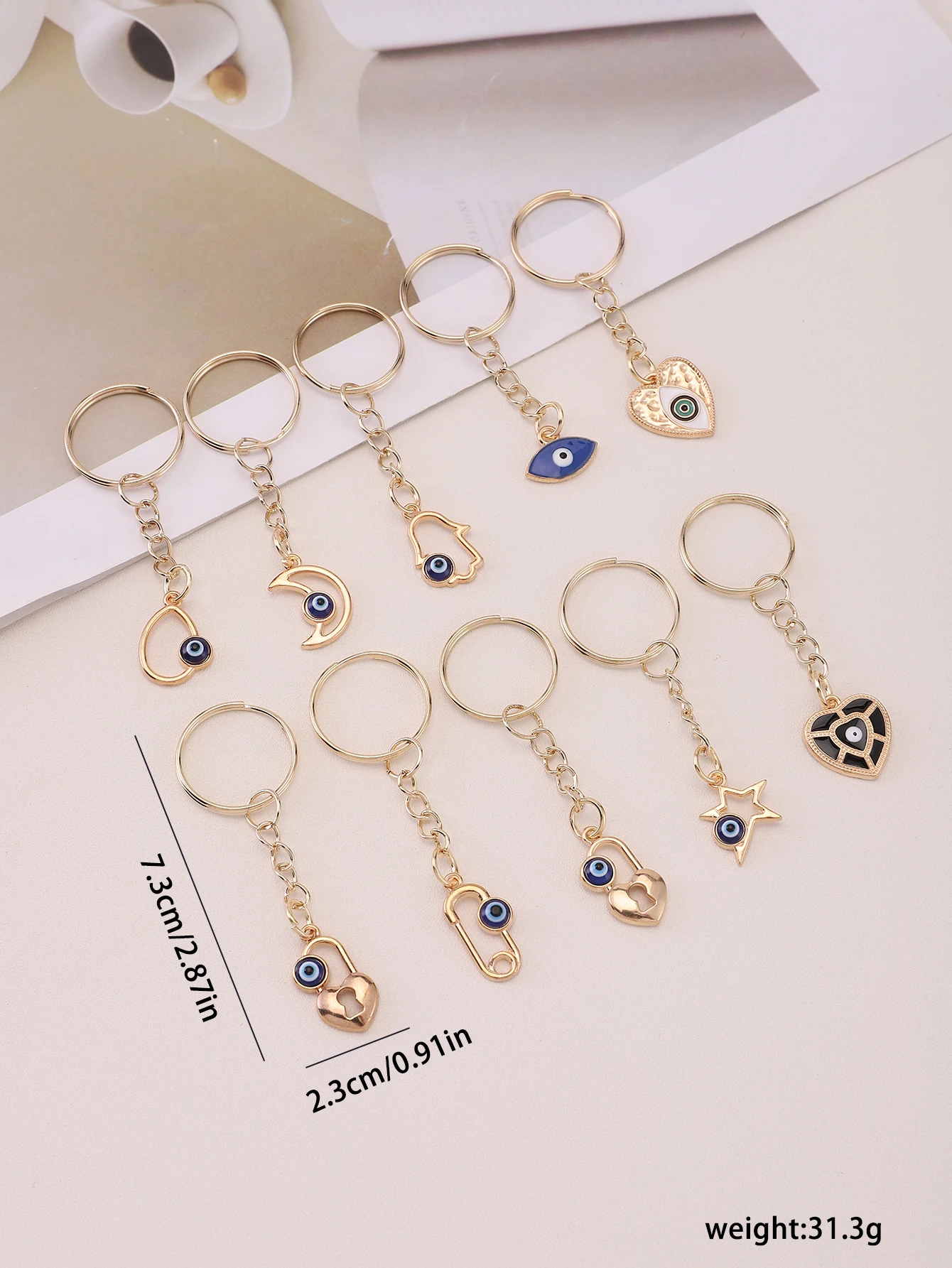 10pcs Alloy Evil Eye Keyring Amulet Good Luck Keychain Purse Bag Backpack Car Key Accessory Charm Birthday Party Favors Gift