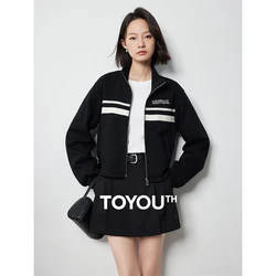 TOYOUTH Women Coat 2024 Autumn New American Streetwear Style Contrasting Color Zipper Cardigan Sports Jacket Coat