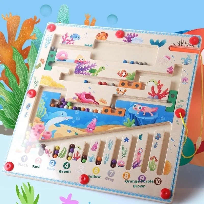 Kindergarten Lernspielzeug Labyrinth Gehperlen Holz Farbklassifizierung Orgelspielzeug