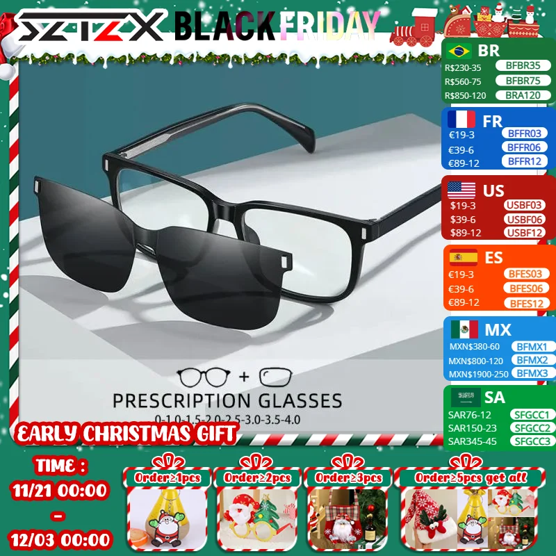 SZTZX Magnetic Clip on Optical Myopia Hyperopia Glasses For Men Colored Polarized Sunglasses with Prescription Reading Glasses