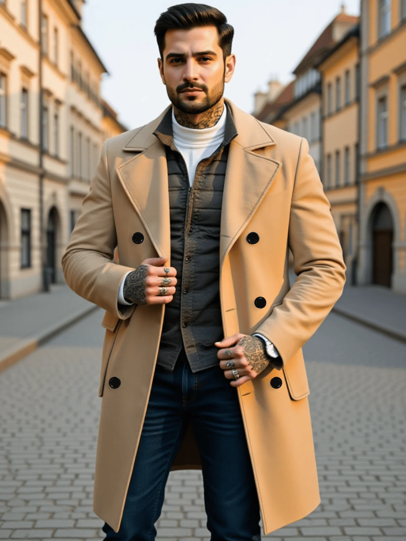 

Men's Double-Breasted Woolen Overcoat Thickened Winter Trench Coat Windproof Warm European American Fashion Trend