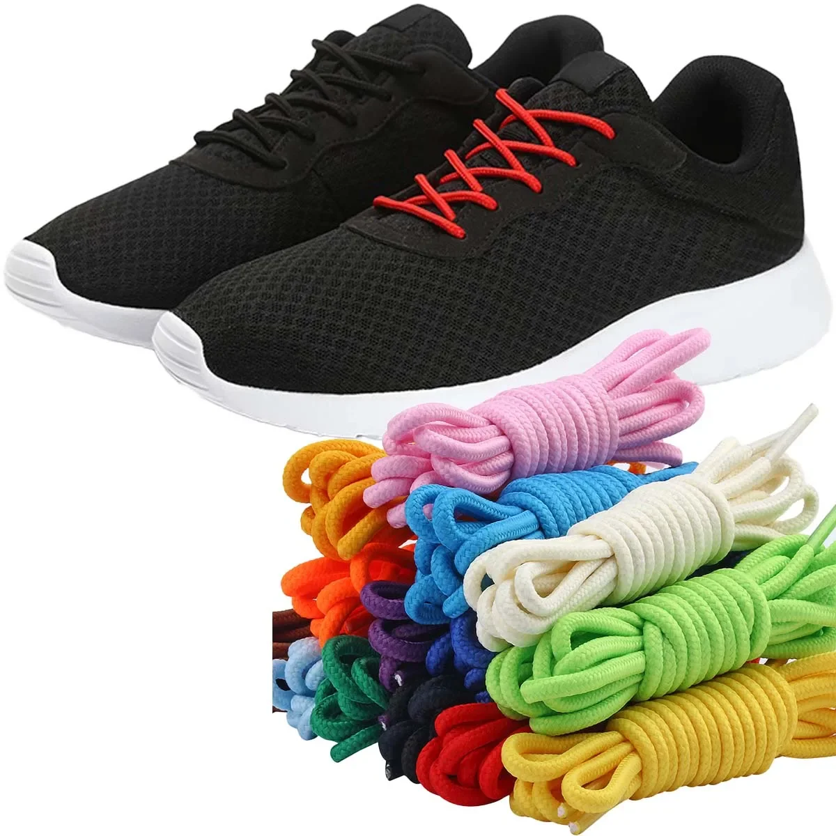 Cadarços Redondos Coloridos para Unisex, Caminhadas Sneakers, Black Shoe Laces, Todos os Sapatos, Botas Esportivas de Moda, Shoestrings Shoestrings