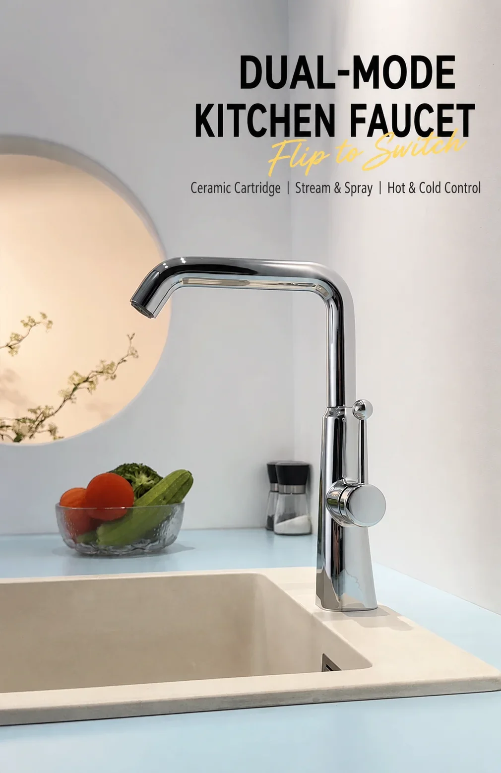 Kitchen Faucet 360 Swivel Hot Cold Dual Mode Single Handle Stream Spray Sink Mixer Tap Cream White Gunmetal