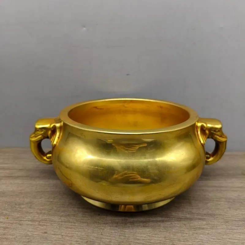 Supply of pure copper gilded elephant ear , antique Xuan De incense burner, Buddhist hall and tea room ornaments