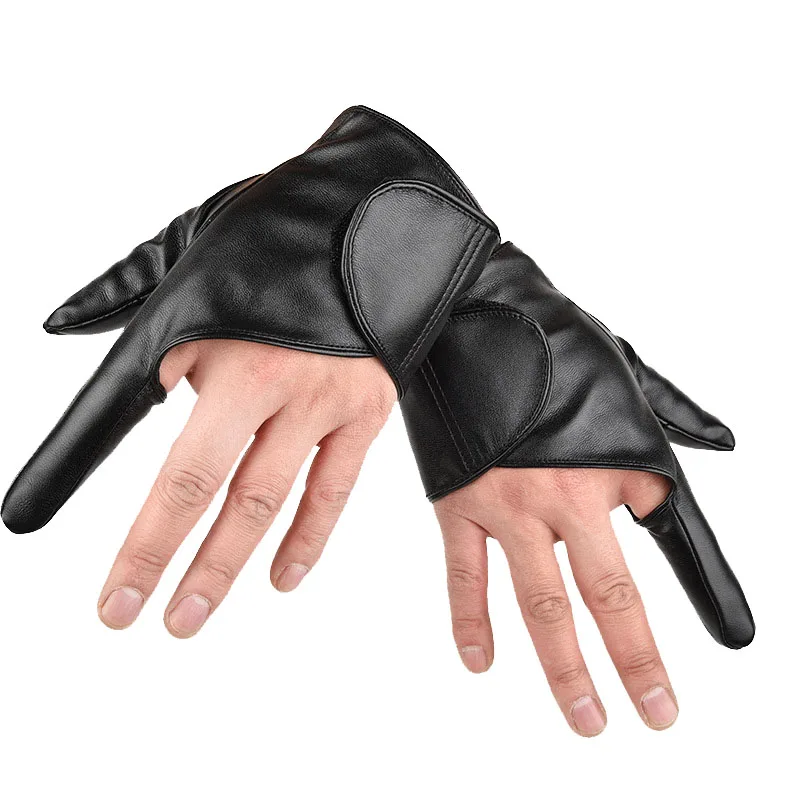 

Women Man Street Dance Fashion Stage Performance Sexy Half Finger Leather Gloves Nightclub Punk Hip Hop Male Hollow Personality