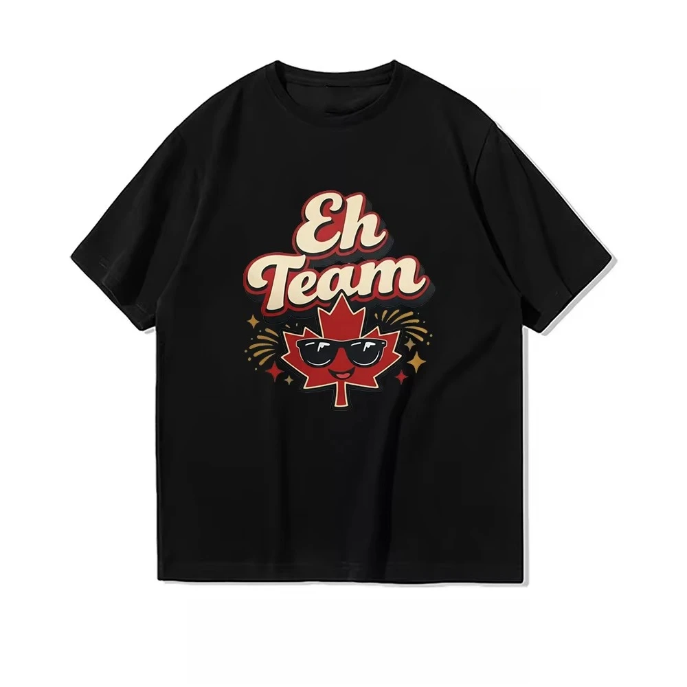 2026Cute Maple Leaf Graphic Printed Short Sleeve,Retro Bubble Letter Tee With Cartoon Canada Maple Wearing Sunglasses For Adults