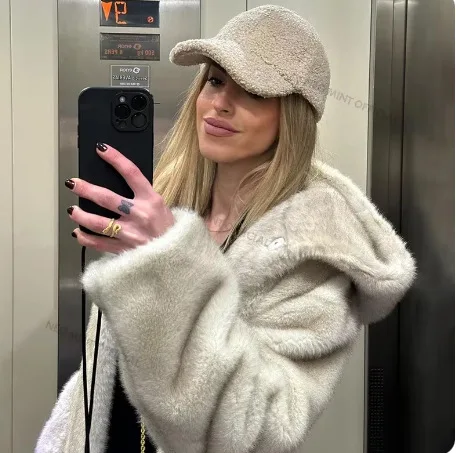 مربوط الشتاء Wowen فرو المنك معطف أزرار خاطفة الفراء تقليم هود ايكو معطف الفرو للإناث رقيق Poclers طويل سيدة فو الفراء معطف