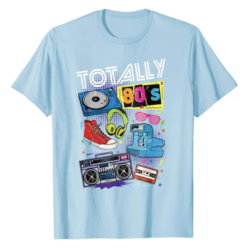 Funny 80s Retro Tee 1980s Party Costume Gift Turntable Cassette T-Shirt Vintage Style 1980\'s Graphic Outfit Short Sleeve Blouses