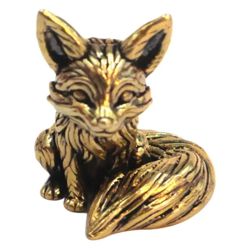 Mini Solid Brass Little Fox Desktop Ornament Copper Study Desk Decoration Creative Gift Craft