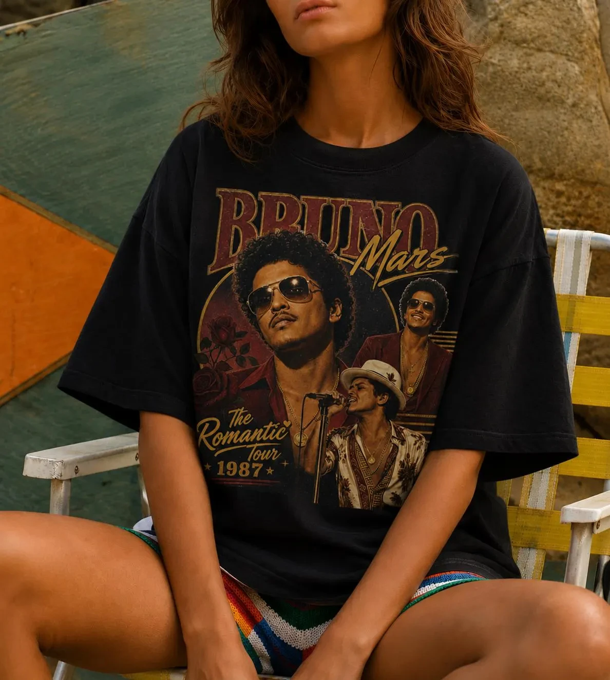1987 Romantic Tour Vintage Graphic T-Shirt Bruno Mars Retro Singer Concert Oversized Comfort Cotton Music Tee