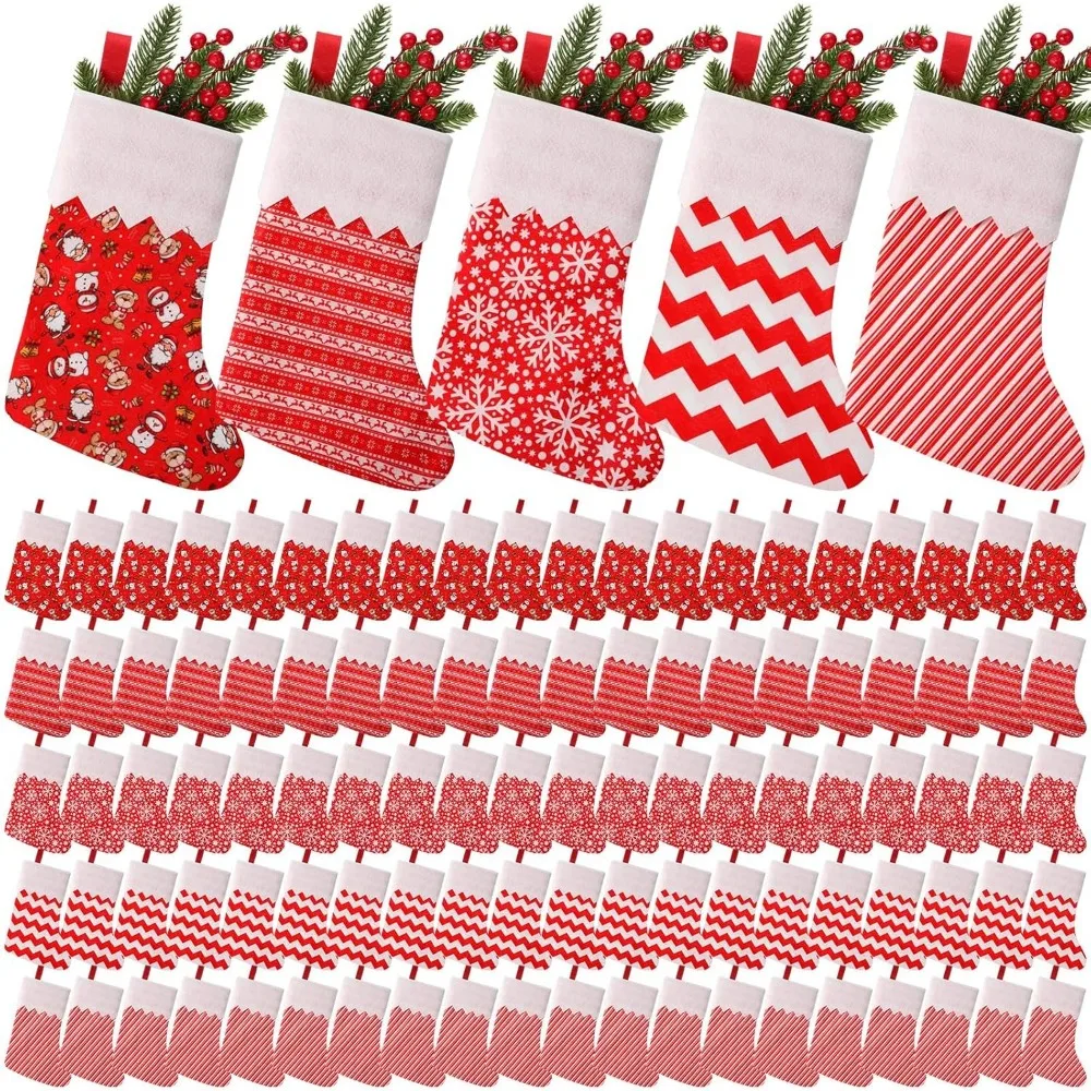 

100 Pcs Christmas Felt Stockings Bulk 15 Inch Large Xmas Hanging Stocking Gift Treat Holder Bags