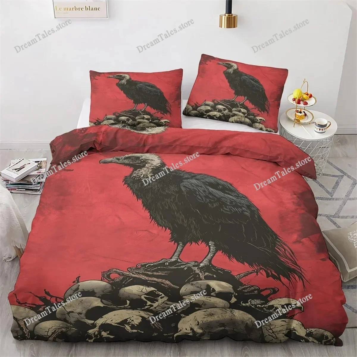 

Crow Skeleton Microfiber Bedding Set with Pillowcases,Vintage 3D Printed Quilt Cover with Zipper for Kids Aldults Luxury Gift