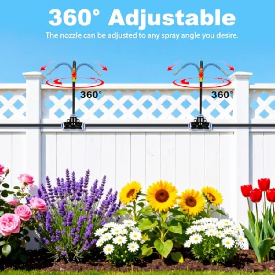 Garden watering kit for raised beds, lawn, yard: 100FT 1/4 drip irrigation system with timer, 360 adjustable 18 misting nozzles