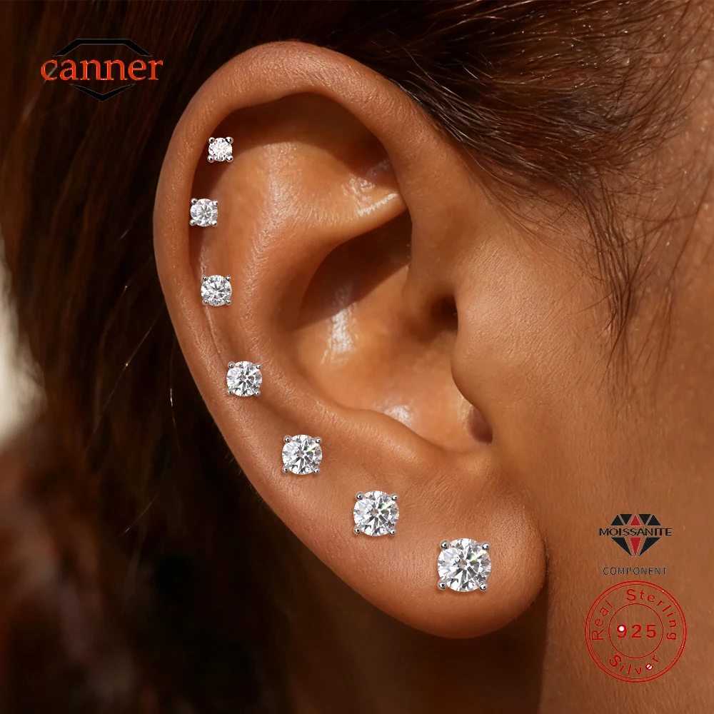 

CANNER 0.03-1.2 CT D Color Moissanite Sparkling Classic Piercing Earrings For Women 925 Sterling Silver Earrings Weddding Gift